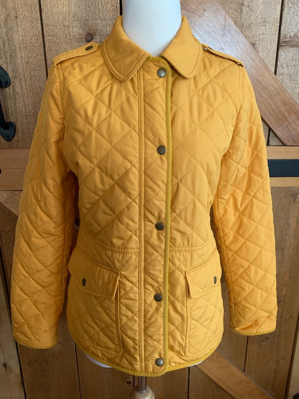 Talbots Mustard Yellow Lightweight Quilted Puffer Barn Jacket Size Small